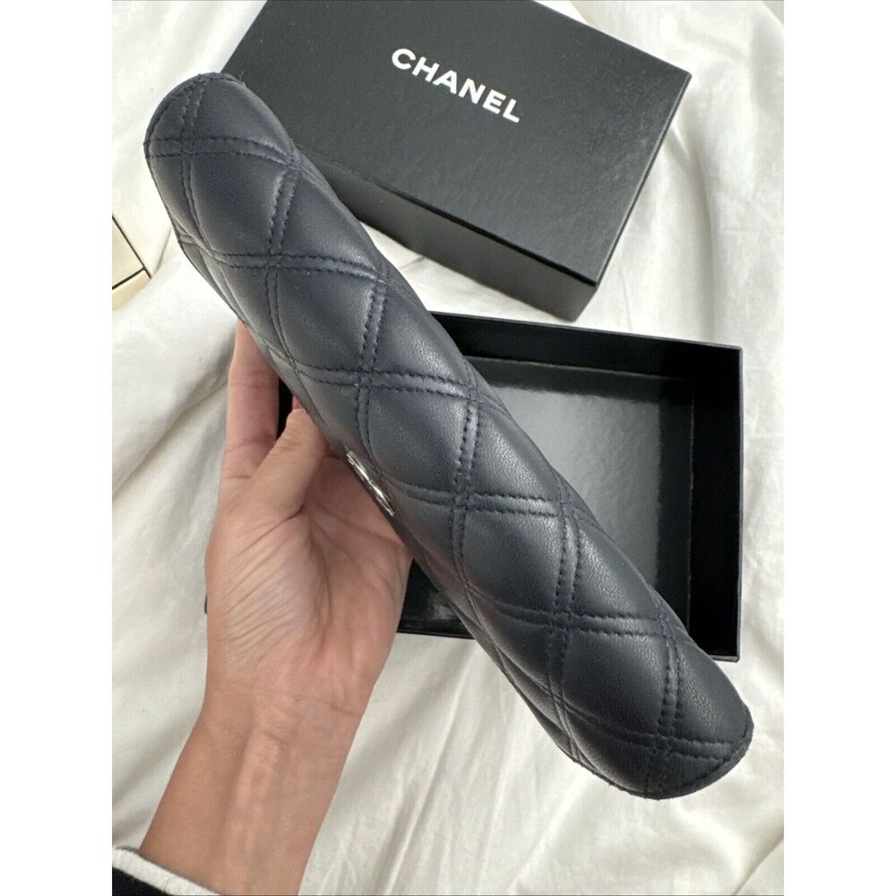 CHANEL Logo Navy Silver Toe Double Stitch Long Wallet W/box - Picture 9 of 16